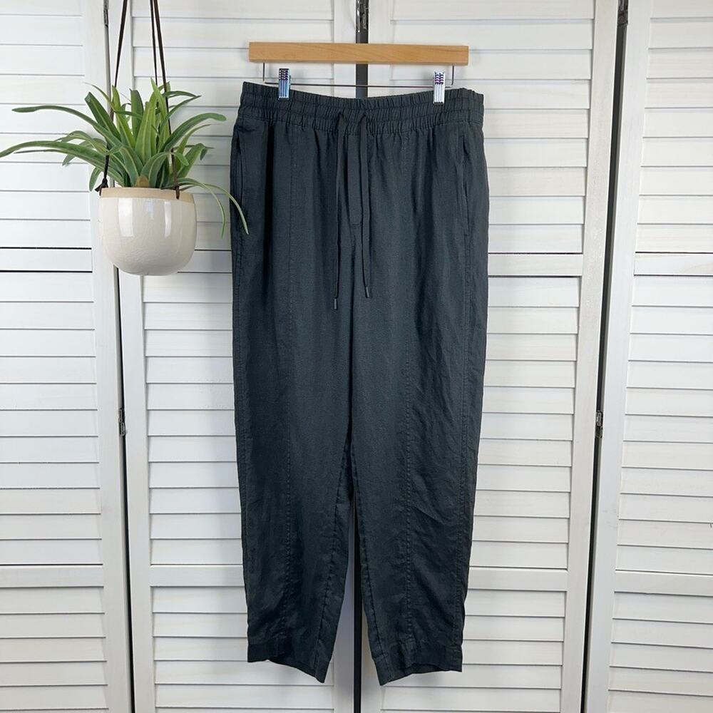 Athleta Black Retreat 100% Linen Ankle Pant Athleisure Straight Fit Size M